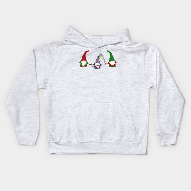 Gnomes with Christmas lights Kids Hoodie by Becky-Marie